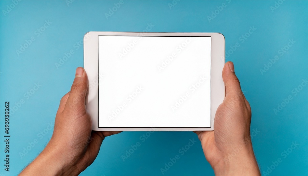 Hands holding white screen tablet Hands holding white screen tablet