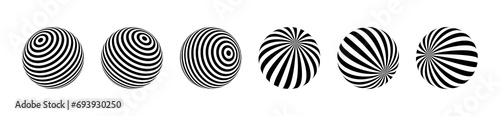 Optical illusion of the globe pack. 3D wave stripe spheres. Isolated vector illustration on white background. photo