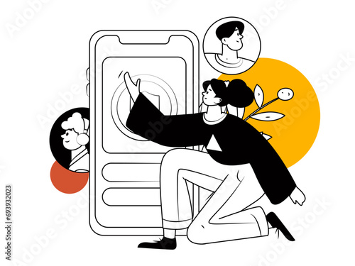 Virtual characters social communication concept business flat vector hand drawn illustration

