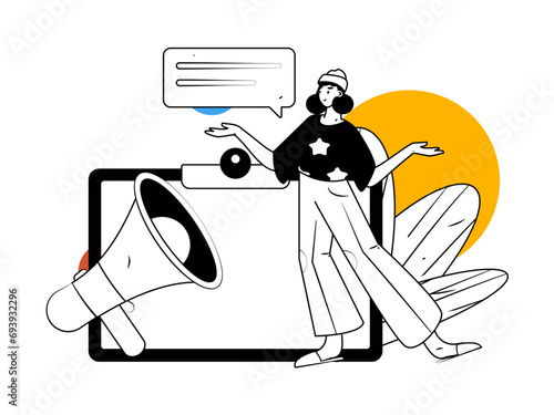 Virtual characters social communication concept business flat vector hand drawn illustration
