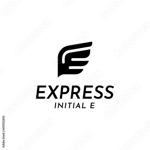 Express Logo design, combination of Initial Letter E with wing, for delivery service logo concept 