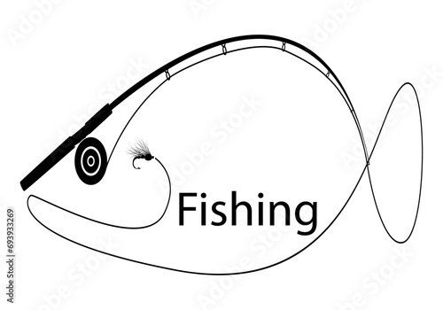 Fishing.Fly fisherman fishing.graphic fly fishing.clip art black fishing on white background. Vector