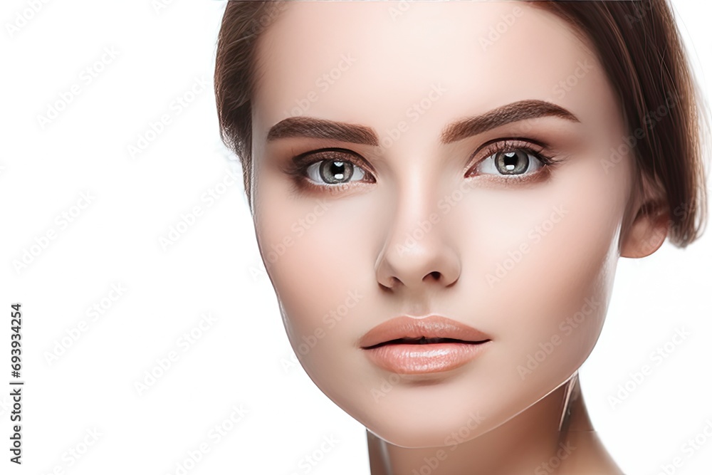 Portrait of beautiful young girl with clean skin on pretty face - white background Portrait of beautiful young girl with clean skin on pretty face - white background