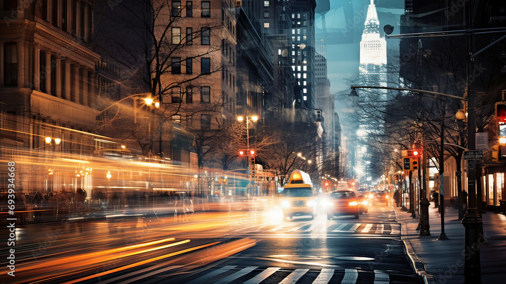 Nighttime Cityscape with Moving Traffic Nighttime Cityscape with Moving Traffic