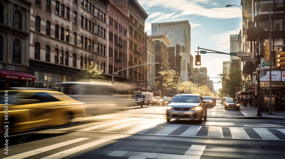 Fototapeta premium Bustling City Street at Sunset