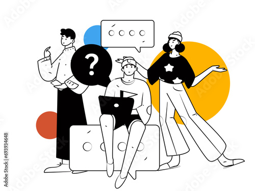 Virtual characters social communication concept business flat vector hand drawn illustration
