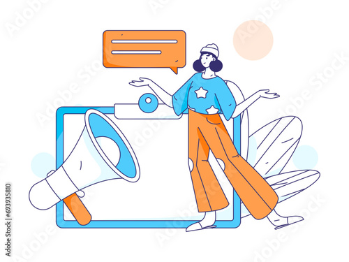 Virtual characters social communication concept business flat vector hand drawn illustration

