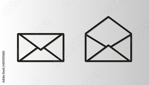 Open and closed mail envelope icon. Email isolated on white background. Vector illustration.