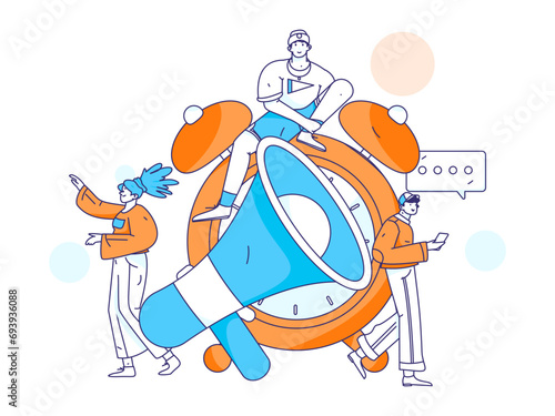 Virtual characters social communication concept business flat vector hand drawn illustration
