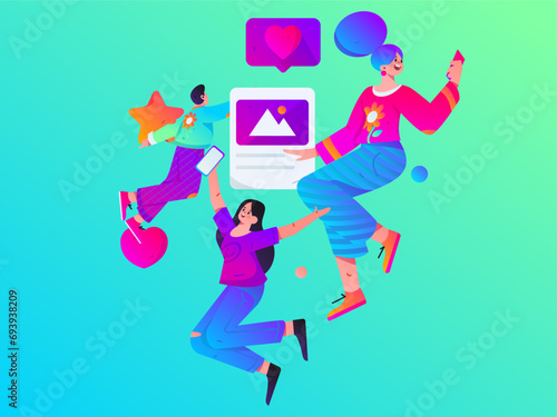 Virtual characters social communication concept business flat vector hand drawn illustration
