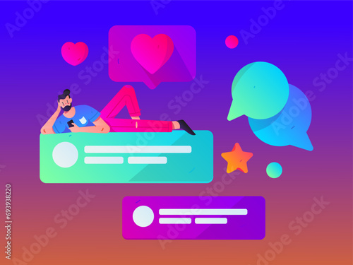 Virtual characters social communication concept business flat vector hand drawn illustration
