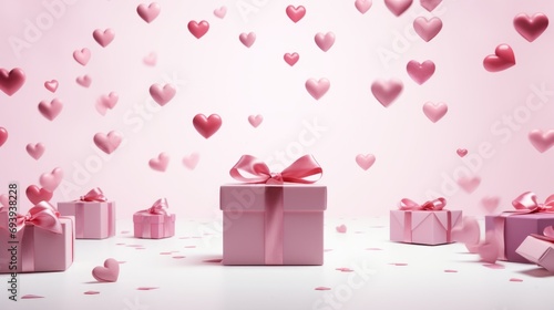 Pink Paper Hearts Falling out of a White Gift Box photo