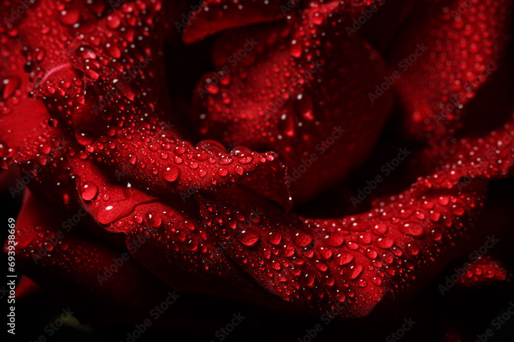 Beautiful red rose with dew, macro view of a rose with dew Beautiful red rose with dew, macro view of a rose with dew
