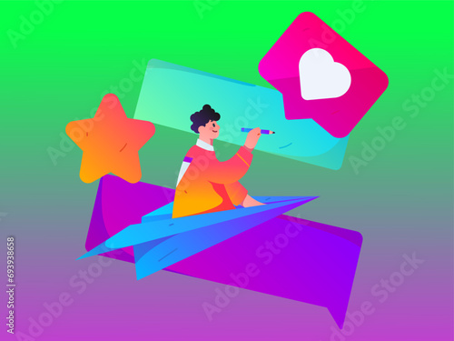 Virtual characters social communication concept business flat vector hand drawn illustration
