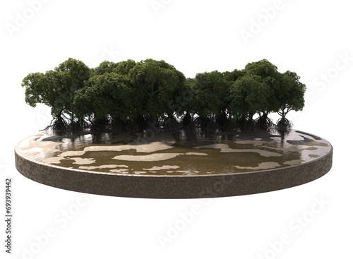 isometric landscape mangrove forest at low tide on circle shape