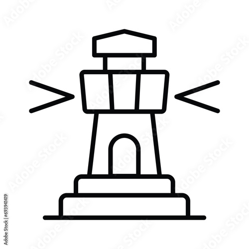 A tower containing a beacon light to warn or guide ships at sea, well designed icon of lighthouse