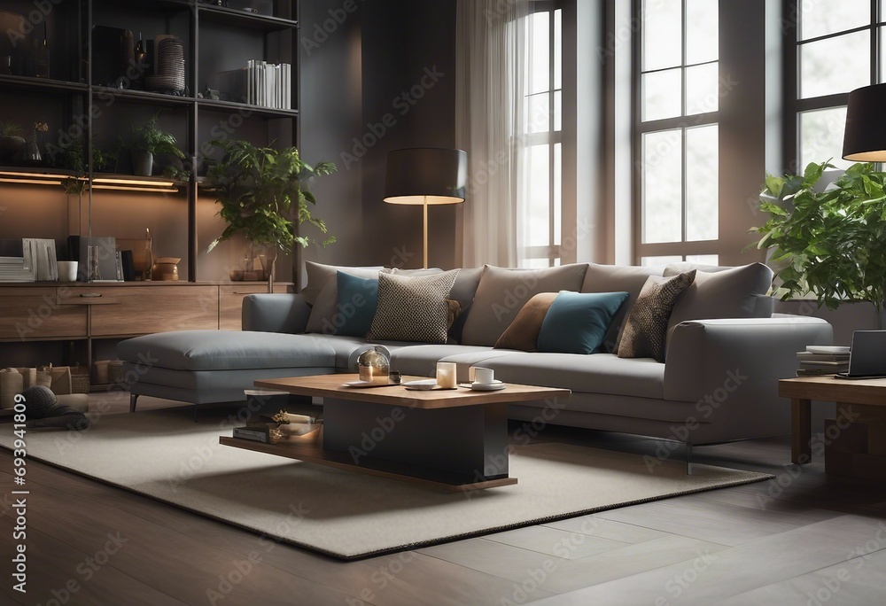 Interior with sofa and coffee table 3d rendering Interior with sofa and coffee table 3d rendering