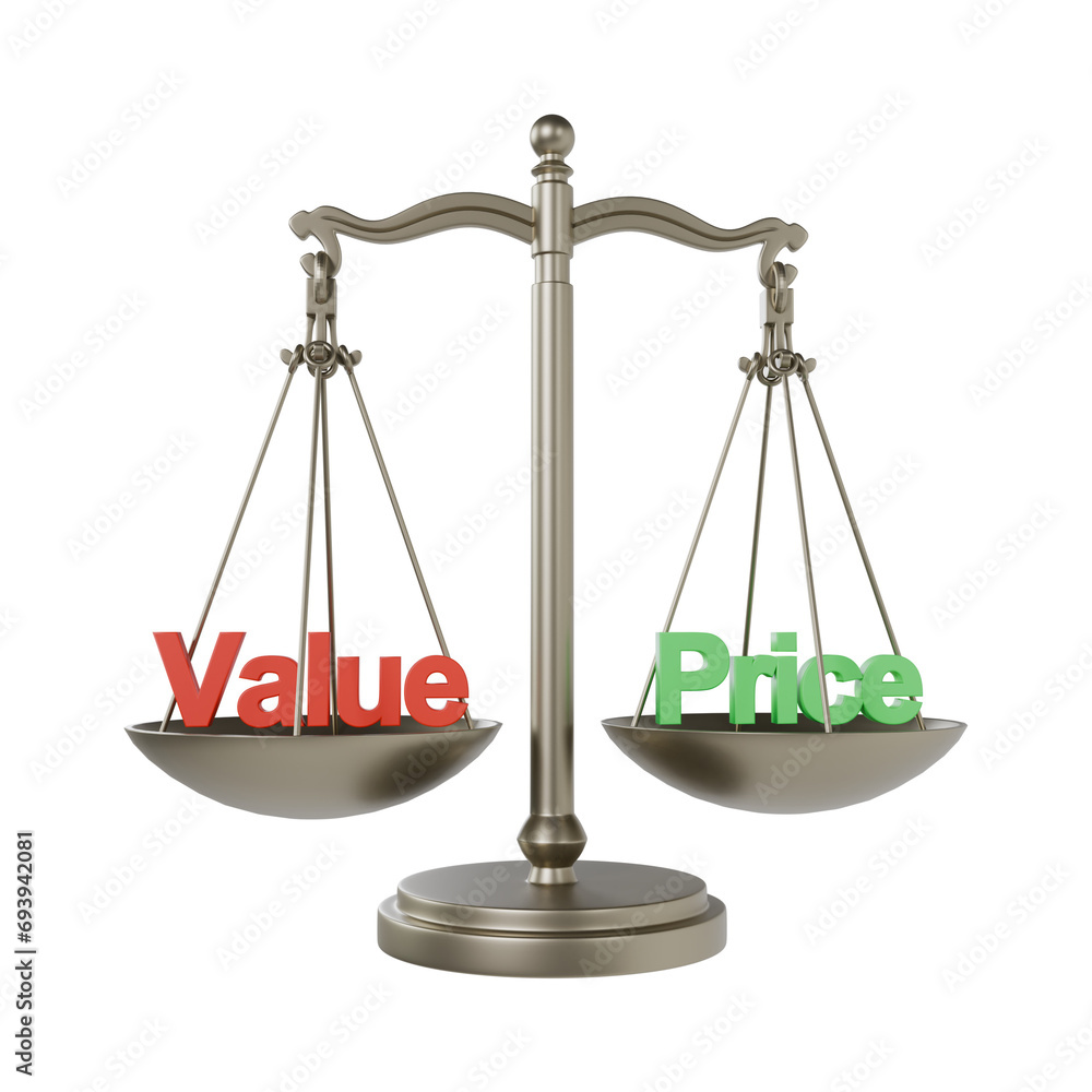 Value and Price balance on the scale 3d illustration Value and Price balance on the scale 3d illustration