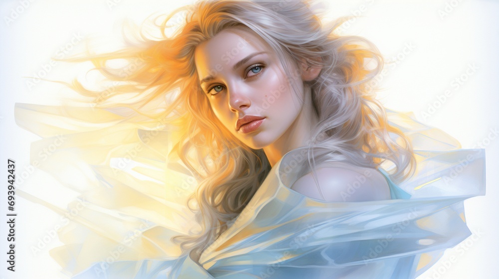 portrait of innocent beautiful woman, light dreamy female, gentle and calm fairy person