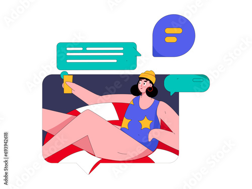 Virtual characters social communication concept business flat vector hand drawn illustration
