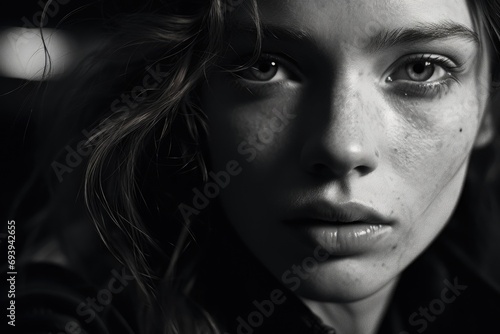 Close up of a woman with freckles on her face. Can be used for beauty, skincare, or natural look concepts