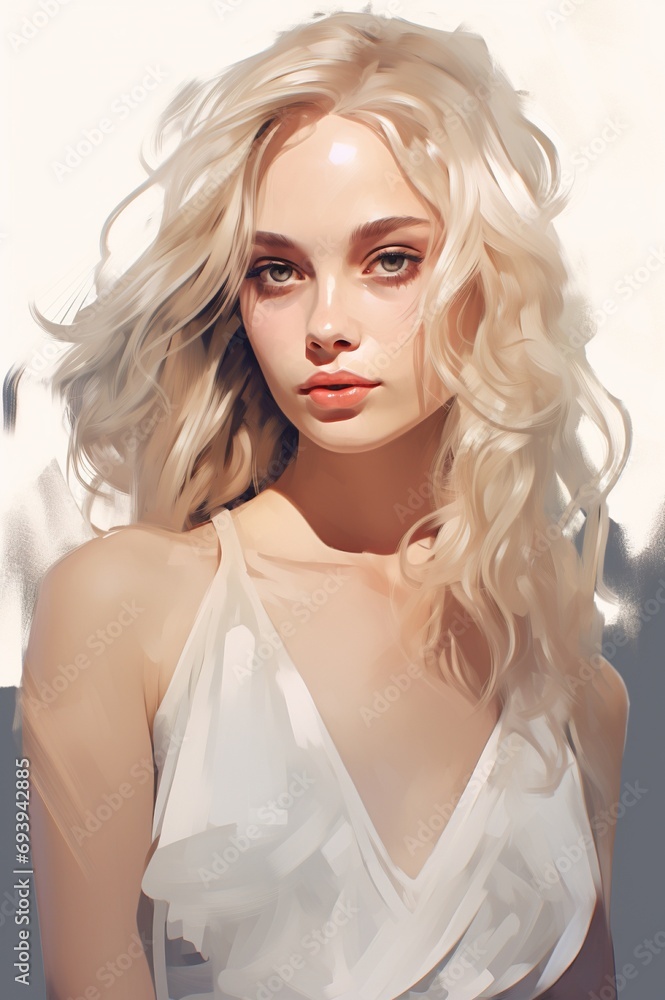 illustration of innocent elegant woman, aethereal fantasy female portrait, gentle and mystical person