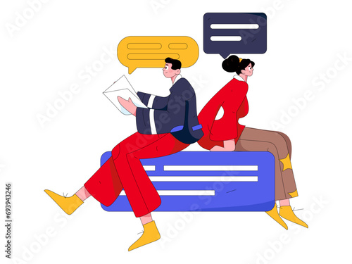 Virtual characters social communication concept business flat vector hand drawn illustration
