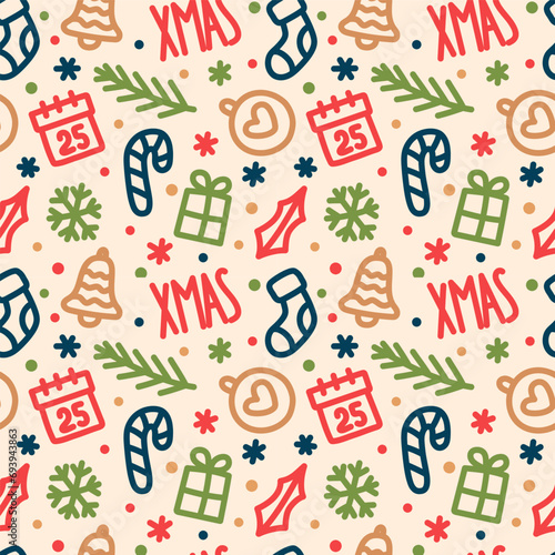 Template for Christmas wrap. Marker thick line, outline, doodle, vector