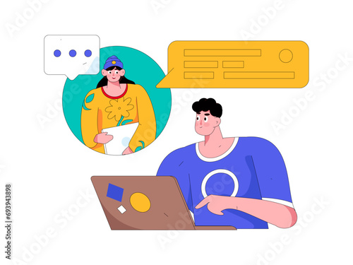 Virtual characters social communication concept business flat vector hand drawn illustration
