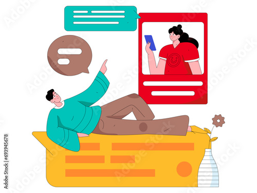 Virtual characters social communication concept business flat vector hand drawn illustration
