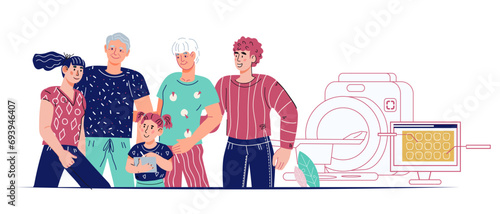 Family clinic and insurance plan banner for healthcare services. Family doctor and necessary medicine and care, banner or poster backdrop flat vector illustration isolated on white.