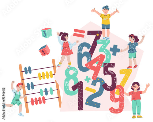 Fun and interactive ways to learn numbers and mathematics. Effective strategies and resources to help child succeed in their math education banner or poster concept, vector illustration isolated.