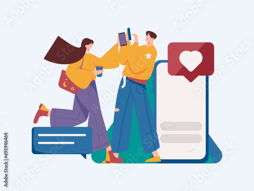 Virtual characters social communication concept business flat vector hand drawn illustration
