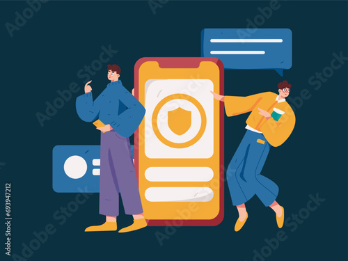 Virtual characters social communication concept business flat vector hand drawn illustration
