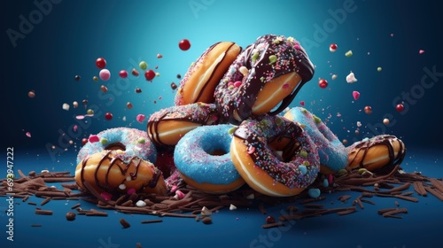 Donuts with sprinkles and candy scattered around