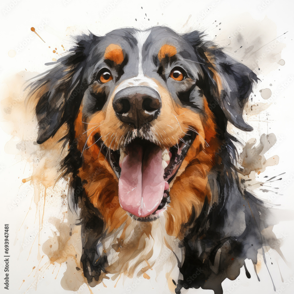 watercolor Bernese Mountain Dog clipart, Generative Ai