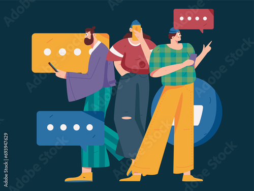 Virtual characters social communication concept business flat vector hand drawn illustration
