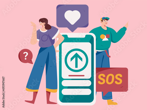 Virtual characters social communication concept business flat vector hand drawn illustration
