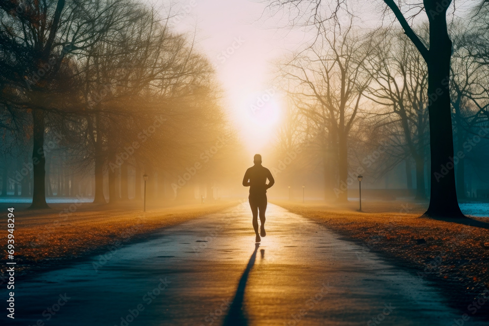Solitary Runner on Misty Morning Road Solitary Runner on Misty Morning Road