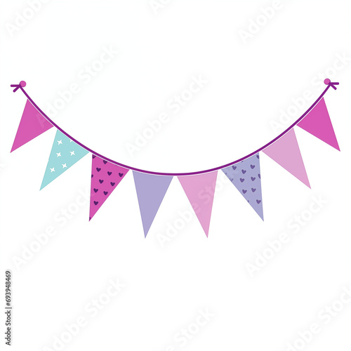 flat illustration of an background with festive flag garlands party bunting streamer ribbons with confetti