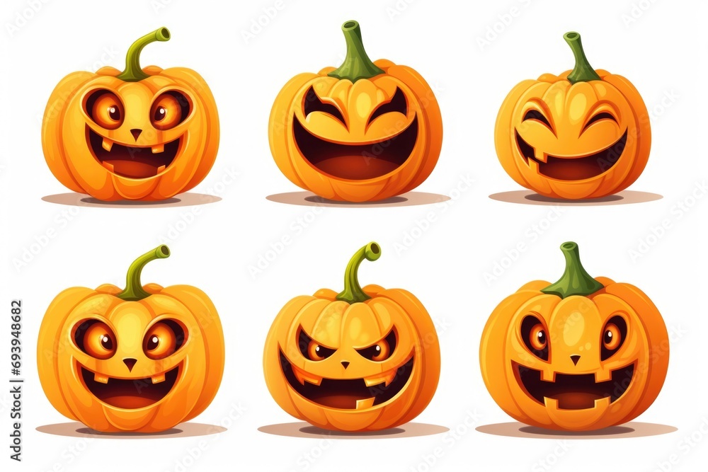 A set of Halloween pumpkins with different expressions. Perfect for Halloween decorations and themed projects A set of Halloween pumpkins with different expressions. Perfect for Halloween decorations and themed projects