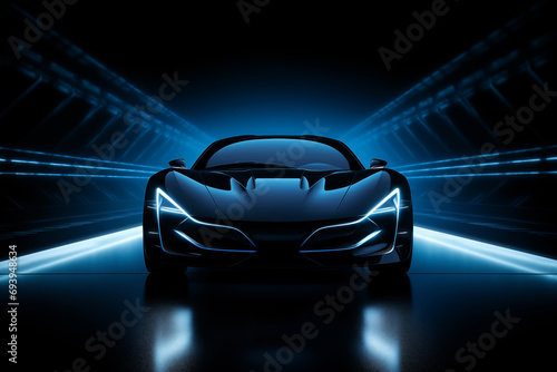 black sports or luxury car wallpaper with a fantastic blue light effect background © degungpranasiwi