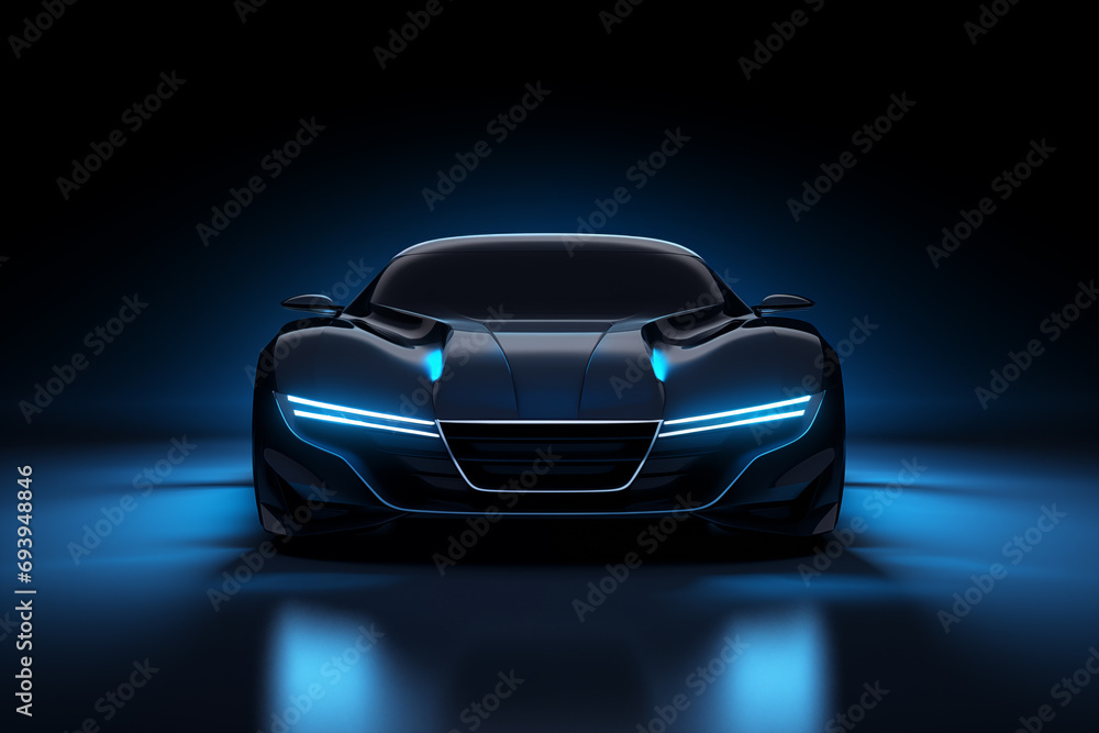 black sports or luxury car wallpaper with a fantastic blue light effect background