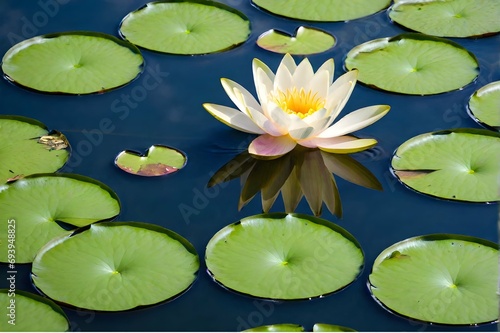 A lotus flower floating serenely on a pond 