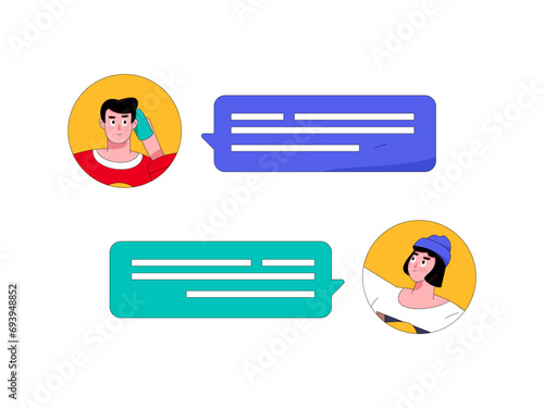 Virtual characters social communication concept business flat vector hand drawn illustration

