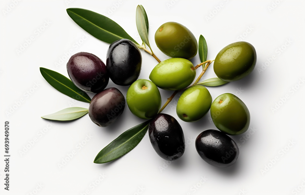 Black and green olives isolated on a white background Black and green olives isolated on a white background