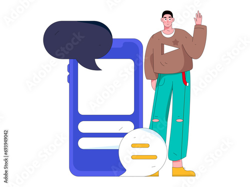 Virtual characters social communication concept business flat vector hand drawn illustration
