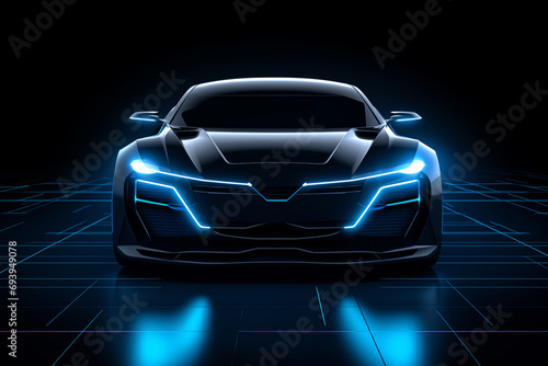 black sports or luxury car wallpaper with a fantastic blue light effect background