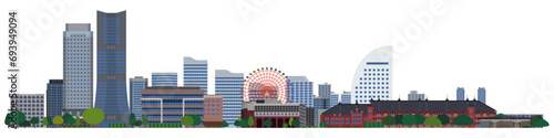 シンプルなイラストの横浜みなとみらいパノラマ風景