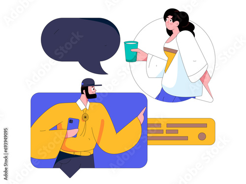 Virtual characters social communication concept business flat vector hand drawn illustration
